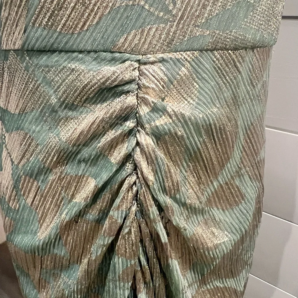 Adrianna Papell One Shoulder Green and Gold Dress - Picture 7 of 9